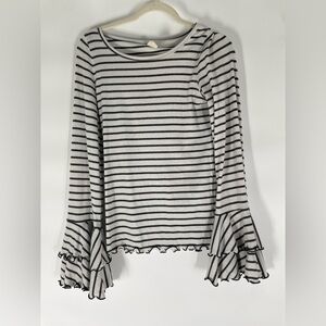 We The Free Black and White Striped Bell Sleeve Top